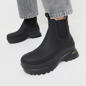 Loeffler Randall rubber leather booties with shearling size 7